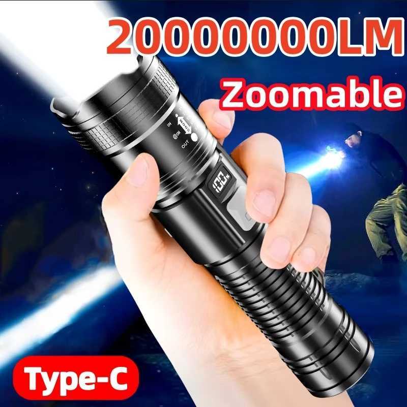 100000 Lumens Super Bright Long Range LED Flashlight Tactical Flashlight Outdoor Waterproof Flashlight Camping Lantern Torch W250701