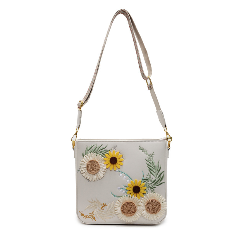 trend Embroidered Sunflower Countryside trend Style Bucket Bag Fashion Multi functional Crossbody Bag Designer Bag Women s Handbag