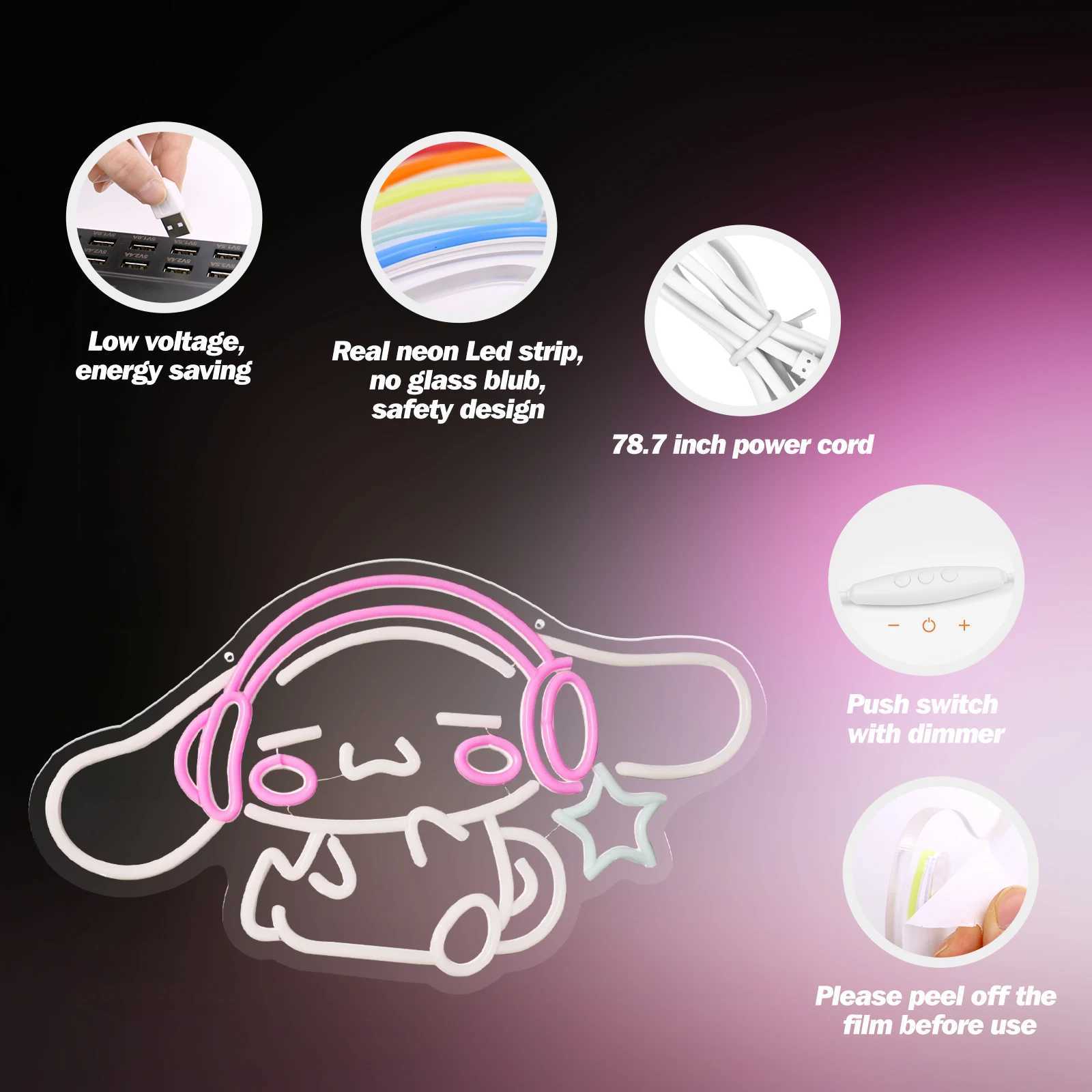 UponRay-Anime Neon Sign Cute LED Neon for Bedroom Game Room Apartment Cartoon Character Dog Home Room Decor Gift for KidsXJ250626