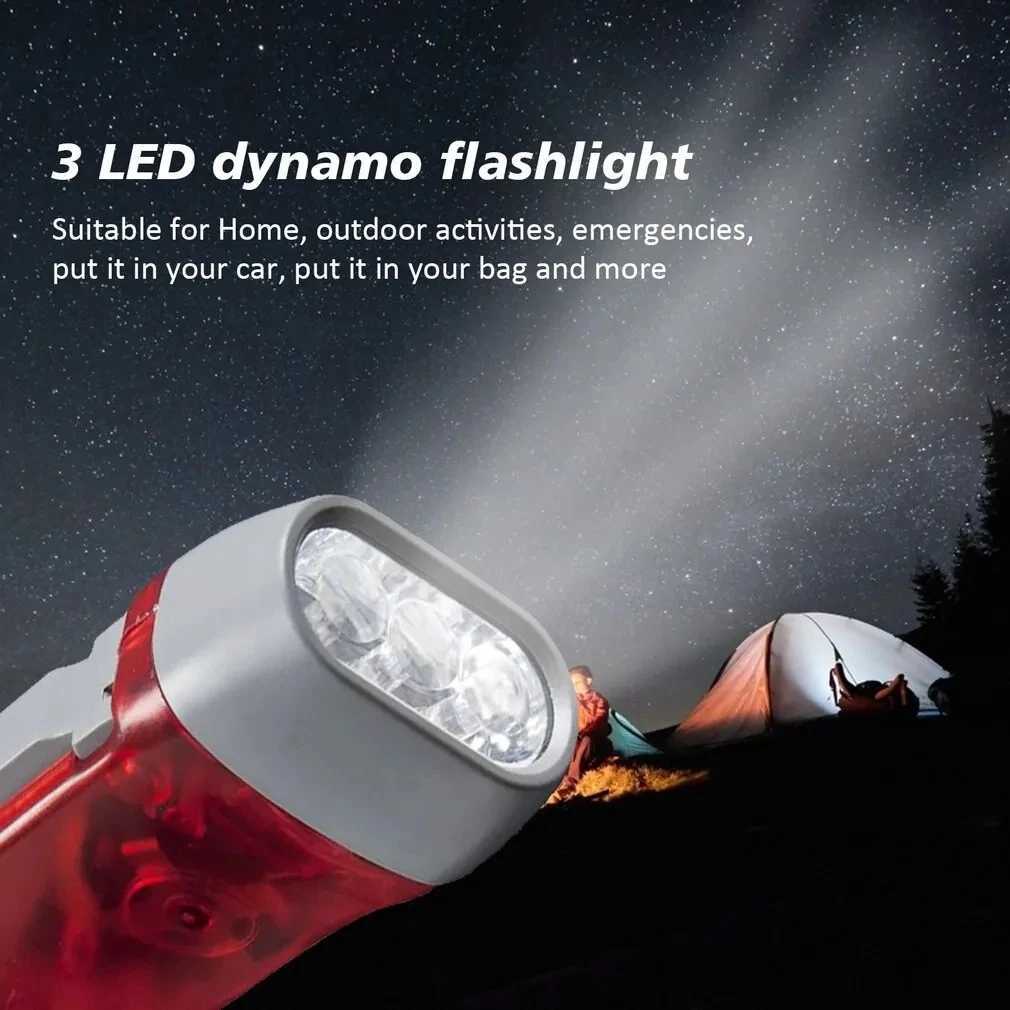 3 Colors Hand Pressing Dynamo Crank Power Wind Up Flashlight Mini Self Generating Torch LED Camping Lamp Light for Outdoor Home W250701