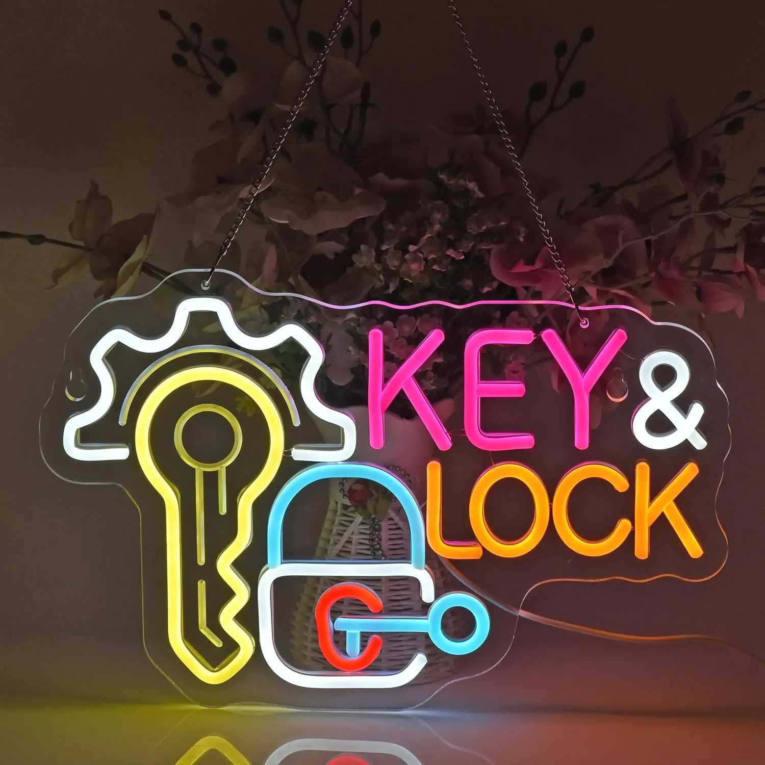 Key Lock Neon Sign Hanging Neon Light Wall Art Decor for Business Locksmith Shop Security Store Car Dealership Rental Home XJ250626