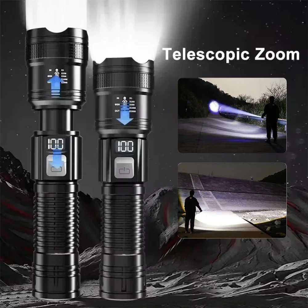 100000 Lumens Super Bright Long Range LED Flashlight Tactical Flashlight Outdoor Waterproof Flashlight Camping Lantern Torch W250701