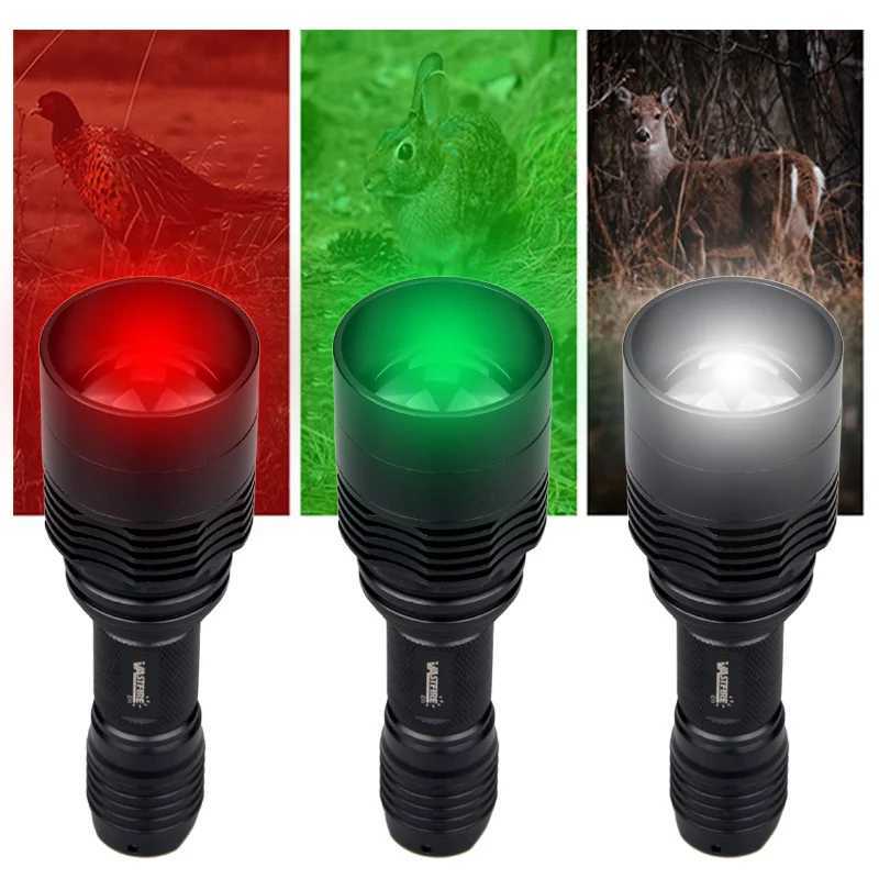 LED Tactical Flashlight White/Red/Green Zoom Focus XRE Predator Light Adjustable Torch for Hunting Fishing Coyote Hog Varmint W250701