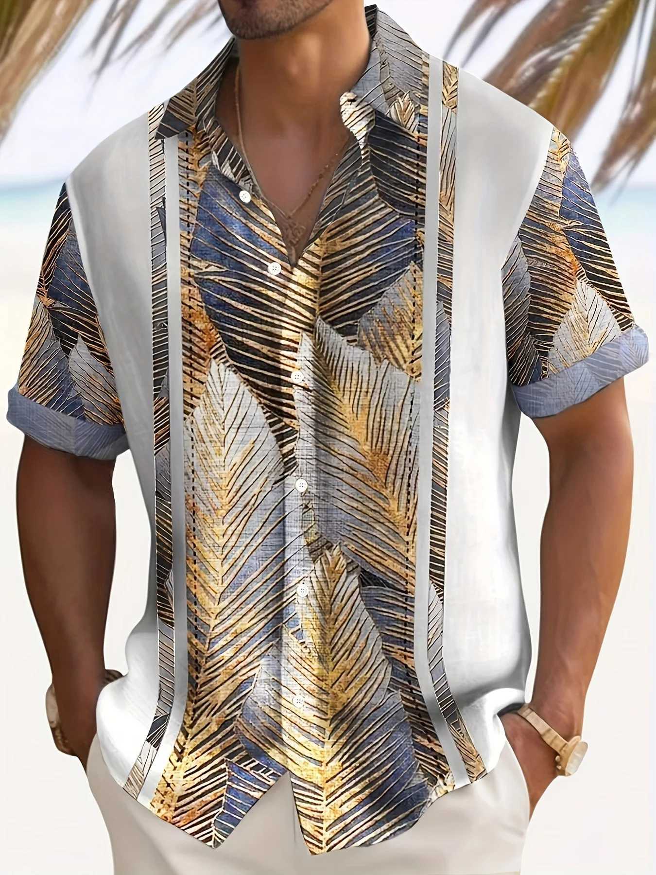 2025 New Hawaii Mens Shirt 3D Leaf Printed Short Sleeve Shirt Party T-Shirt Summer Casual Tops Loose Plus Size Clothing W250627