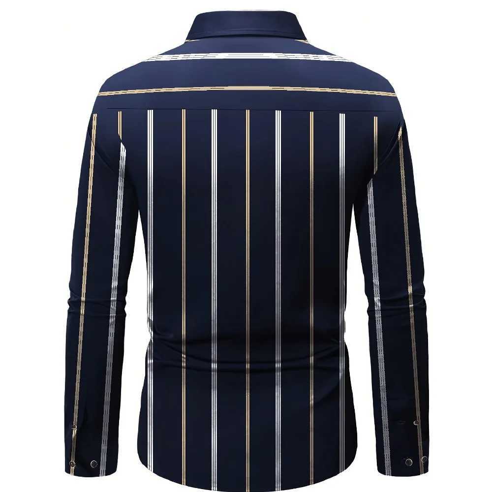 FGKKS New Mens Dress Shirt Fashion Long Sleeve Mens Casual Elastic Fabric Striped Male Smart Shirt W250627