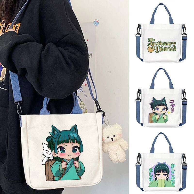 Cartoon The Apothecary Diaries Shoulder Cute Maomao Pattern Canvas Crossbody Bags Casual Anime Women and Kids Messenger Bag