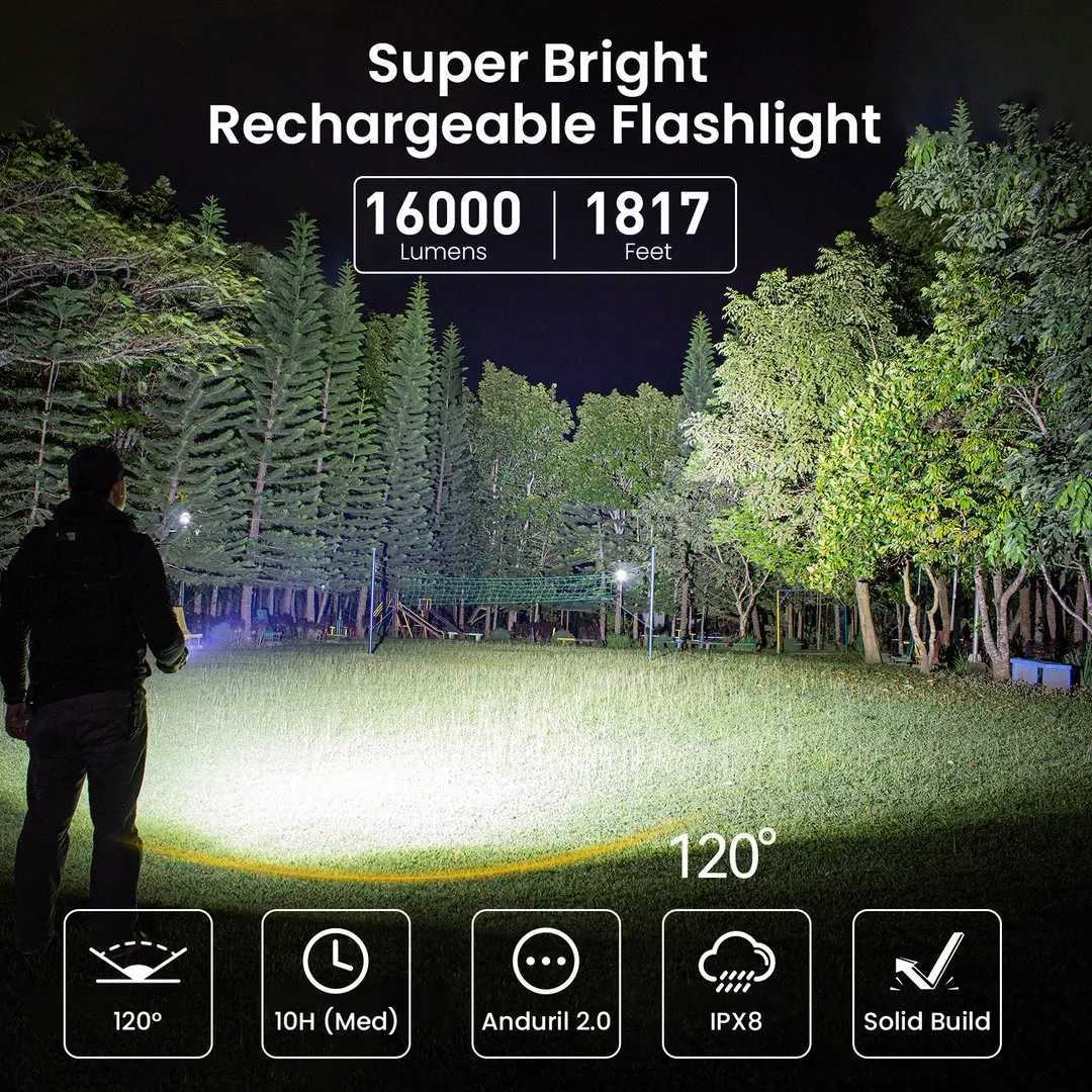 Sofirn Q8 Plus Super Powerful LED Flashlight 16000lm USB C Rechargeable 21700 Anduril 2.0 Torch XHP50B Reverse Charging W250701