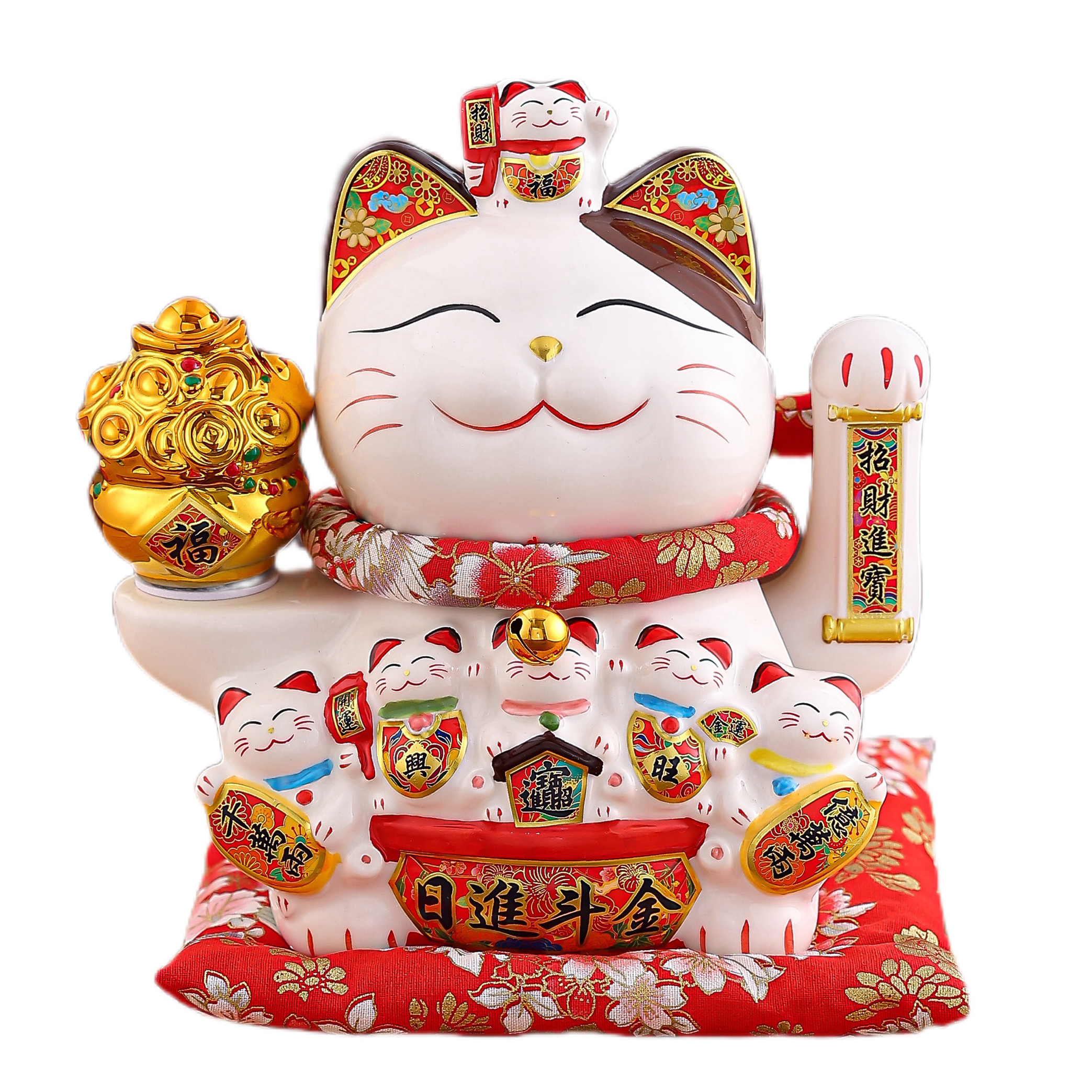 Large Zhaocai Cat Living Room Decor with Automatic Motion - Symbolize Riches & Prosperity With Realistic Design Automatic Waving Gold Ingot Cat for Ab