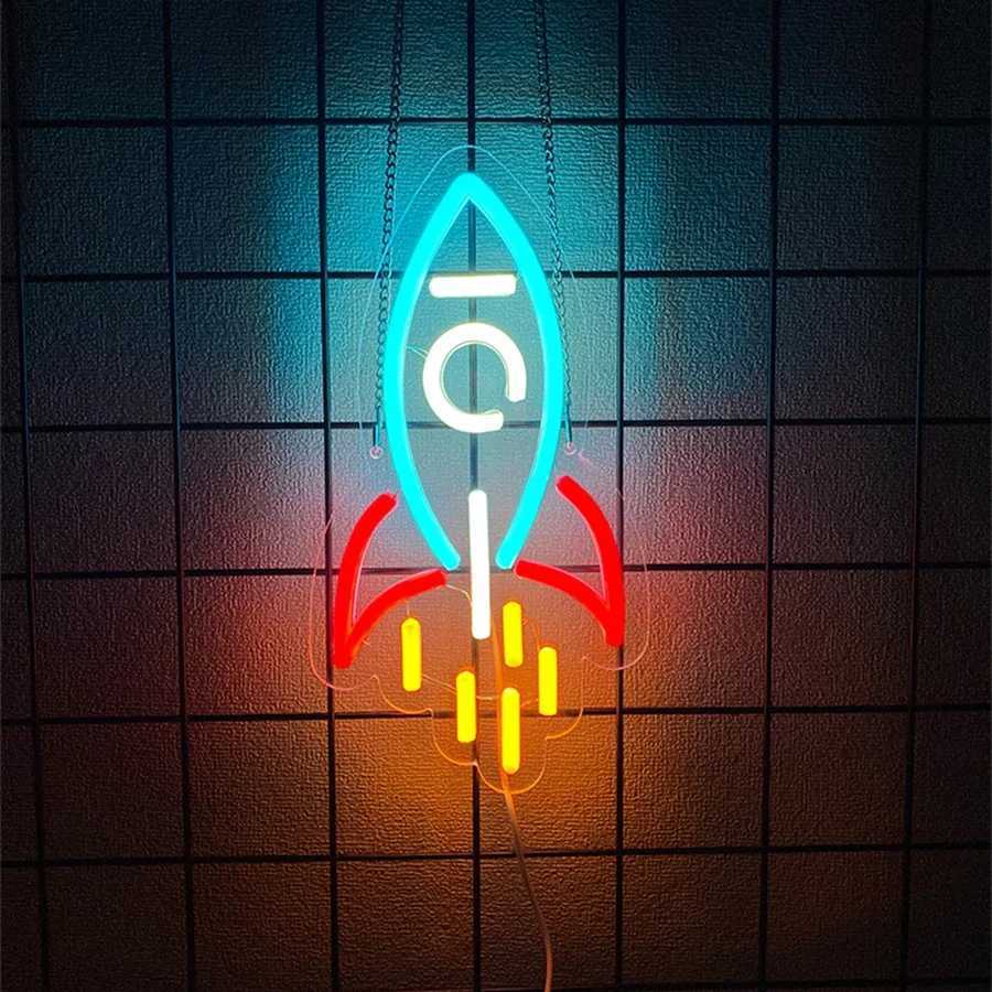 Animation Theme Neon Sign Spacecraft Rocket Color Icon USB Powered Used for Room Bar Game Room Art Decor Gifts for Friends. XJ250626