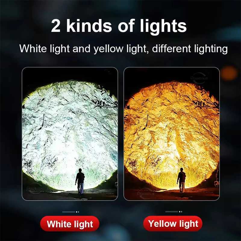 High Power Flashlight Super Big Flashlight Rechargeable Most Strong LED Flash Light Long Range Torch Outdoor Built in Battery W250701
