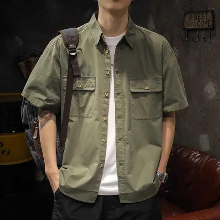 Mens Linen Work Shirt Short Sleeved Oversized Casual Summer Shirt Suitable for Mens Lightweight Outdoor Travel and Daily Wear W250627