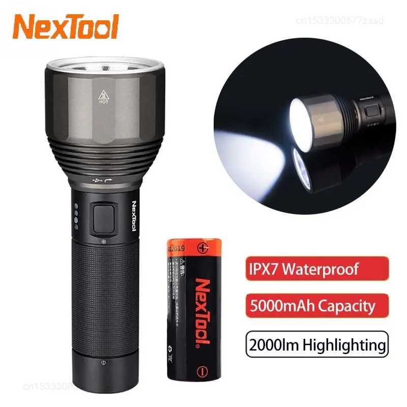NexTool Flashlight 2000lm 380m 5 Modes IPX7 Waterproof LED Flashlight Rechargeable Searching Torch Lamp for Outdoor Camping W250701