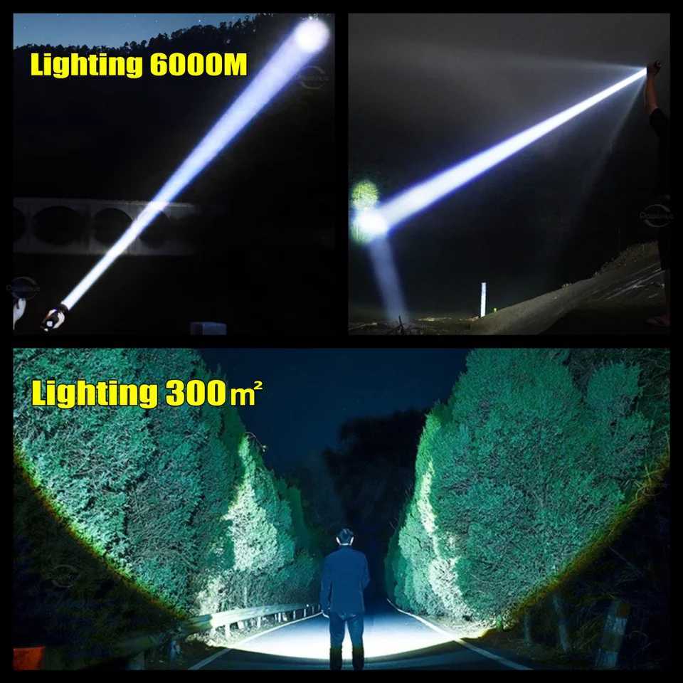 1000000LM Most Powerful LED Flashlight Rechargeable Type-c Flashlight Long Range 6000M Tactical Torch Light For Fishing Hunting W250701