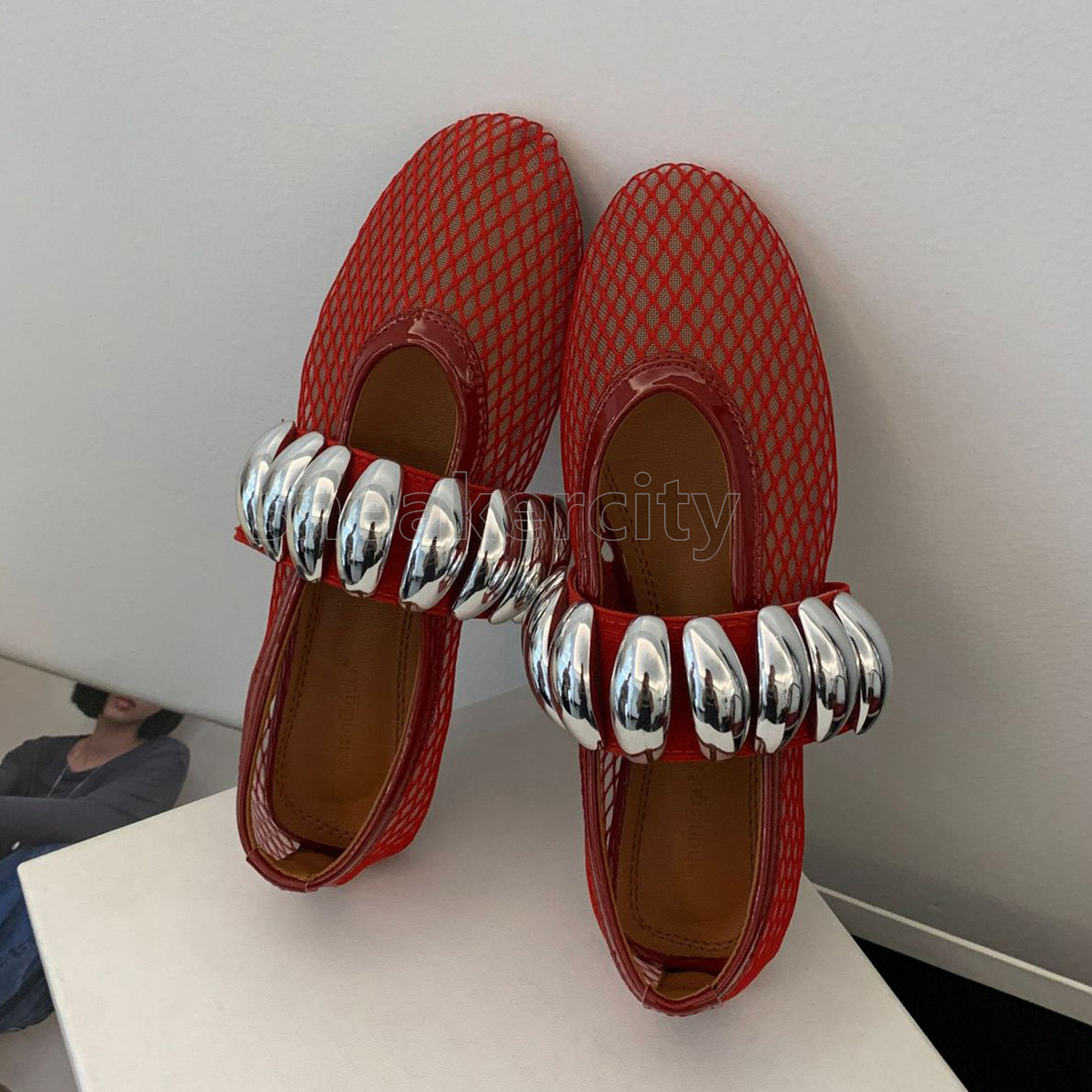 mesh hollow flat sandals famous designer women sandal female metal buckle fashion ballet round head breathable non-slip low heels sandale