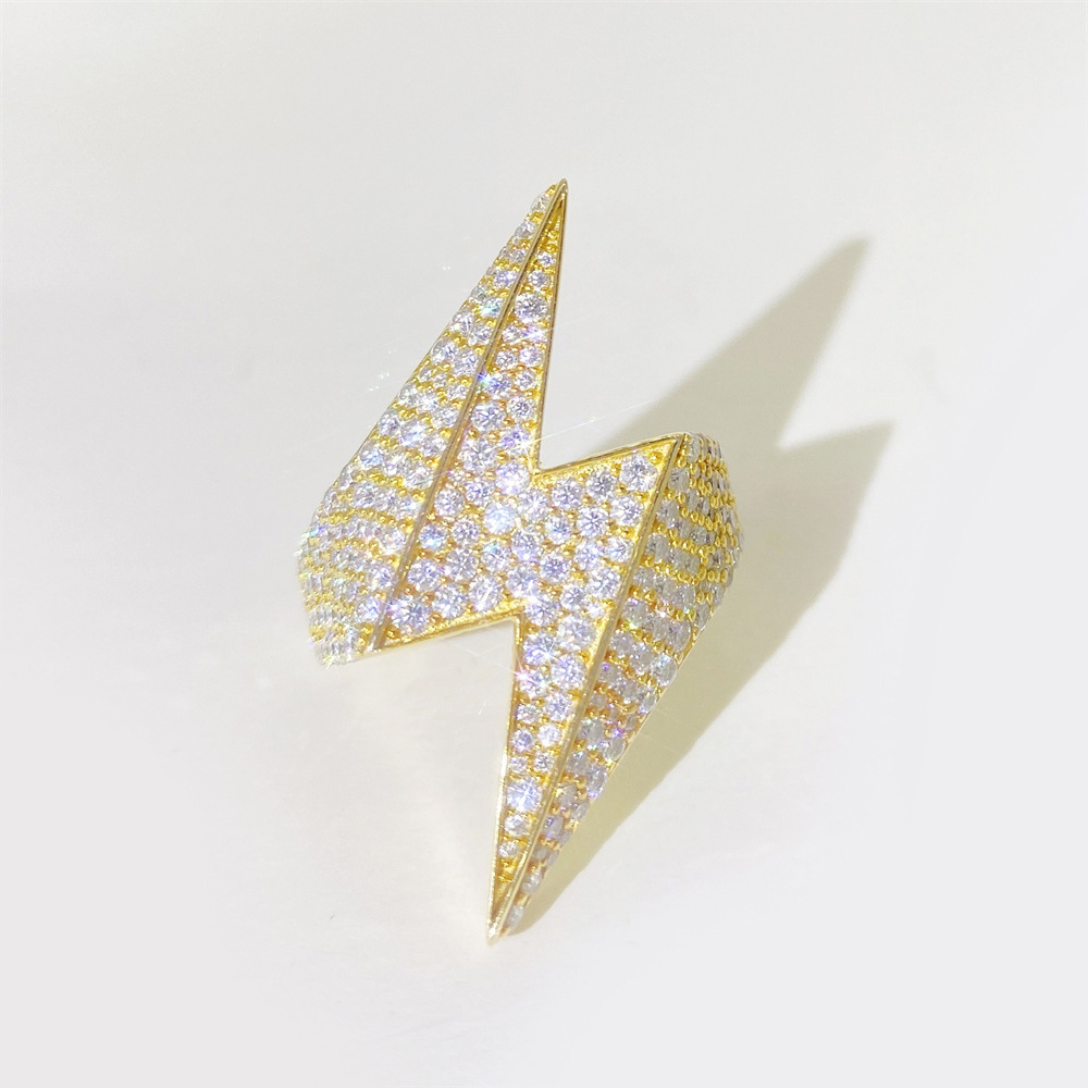 Fine Jewelry GRA Moissanite 925 Silver Iced Out Hip Hop Lighting Symbol Men's Rings