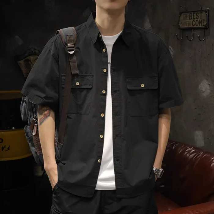 Mens Linen Work Shirt Short Sleeved Oversized Casual Summer Shirt Suitable for Mens Lightweight Outdoor Travel and Daily Wear W250627