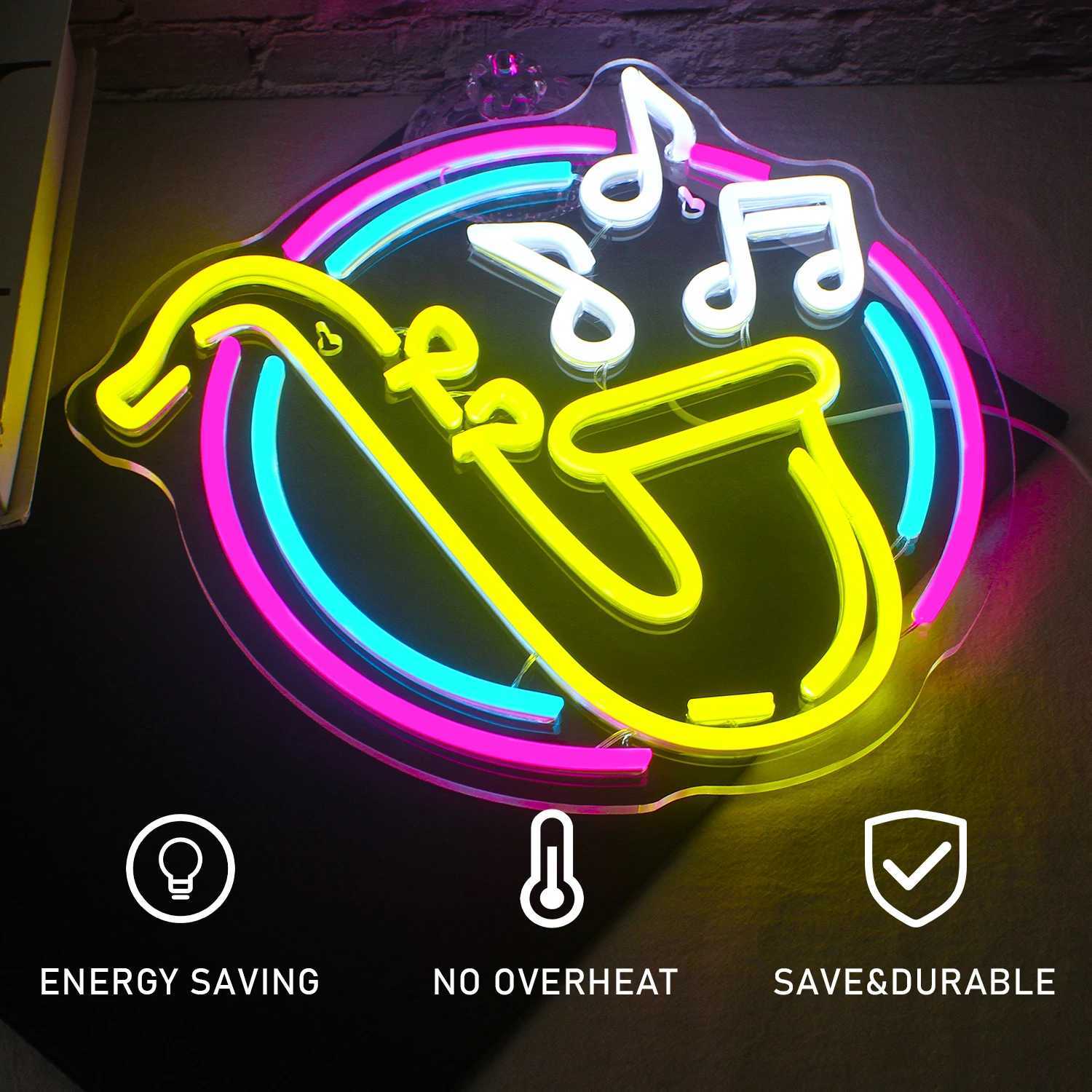Jazz Saxophone Led Neon Sign Dimmable Lights Live Music Wall Decor Art Signs Room Decoration Studio Bar Club Party Light Up SignXJ250626