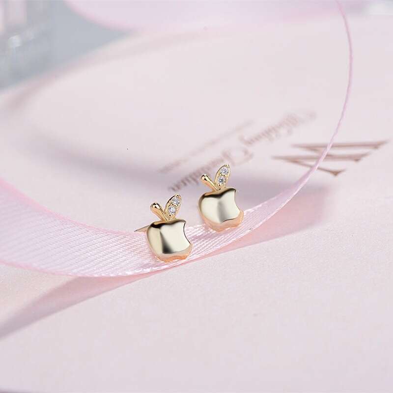 DHcollections Miniature Gold Apple Earrings with Pure Sier Posts for Women, Exquisite Simple Versatile Creative Earrings, Korean and Japanese Style Ea