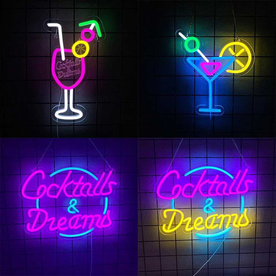 Cocktails and Dreams Neon Sign for Wall DecorLED Neon Light Signs for Bedroom Room Home Beer Bar Bistro Art DecorUSB PoweredXJ250626