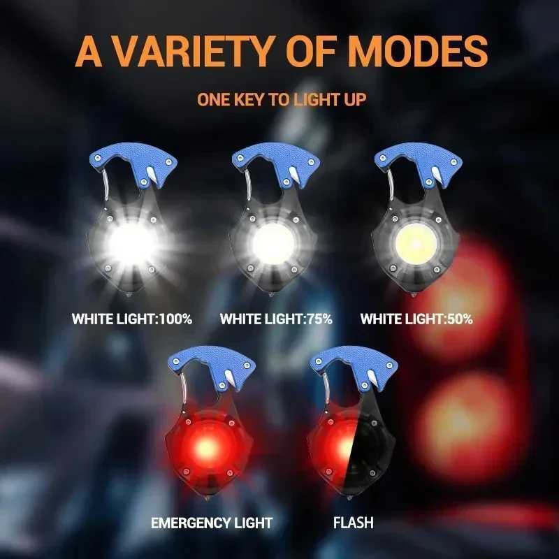 LED Flashlight Portable Multifunctional Mini COB Keychain Lamp USB Rechargeable Work Light Strong Torch Camping Outdoor Lantern W250701