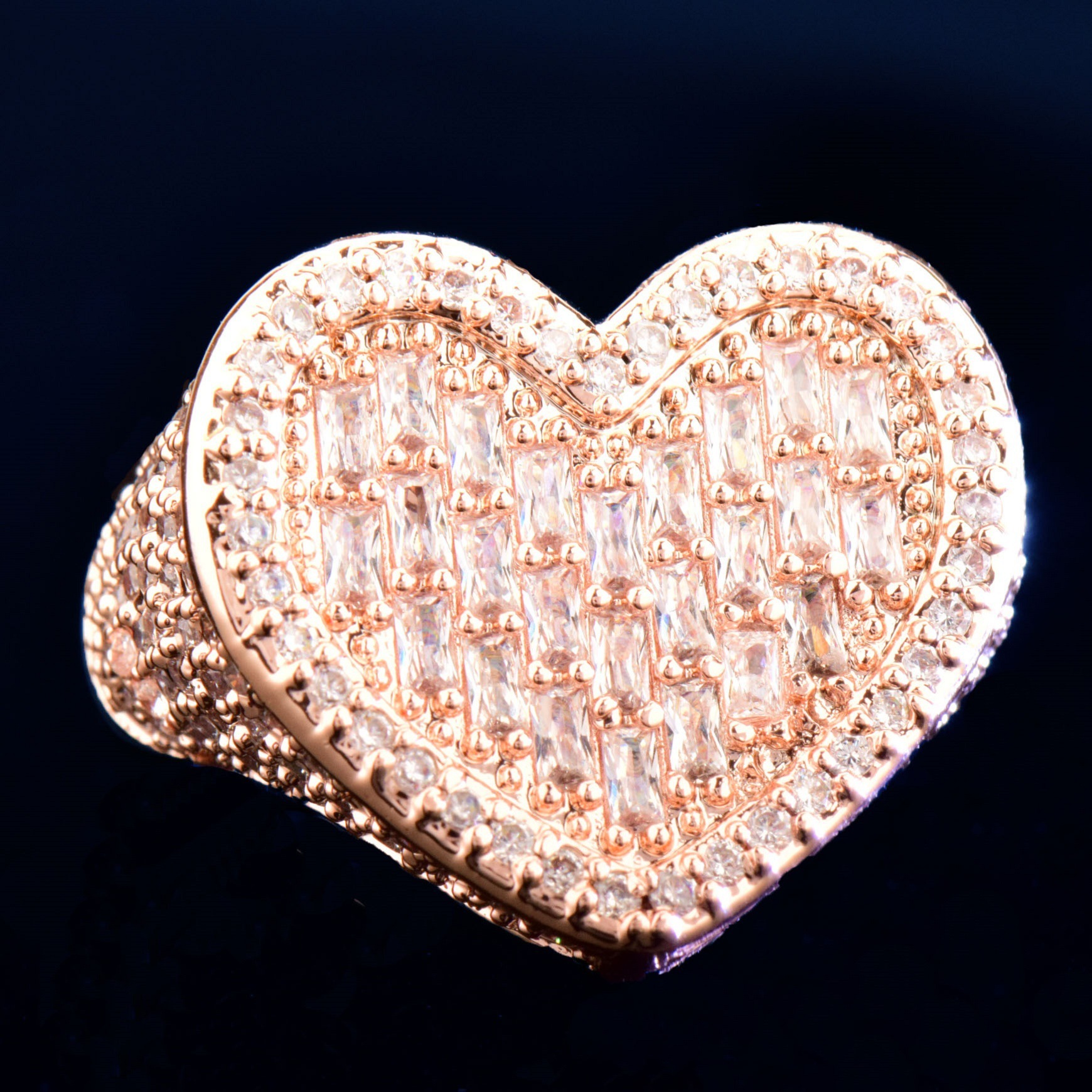 Gold Plated VVS Moissanite Iced Out Hip Hop Heart Ring Bling Edgy Versatile Jewelry - Free Shipping Passes the diamond tester