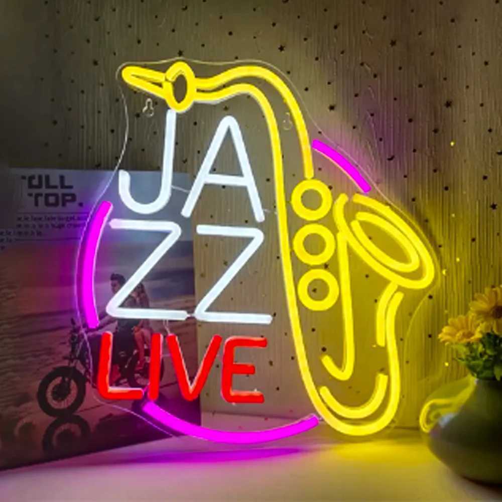 Jazz Saxophone Led Neon Sign Dimmable Lights Live Music Wall Decor Art Signs Room Decoration Studio Bar Club Party Light Up SignXJ250626