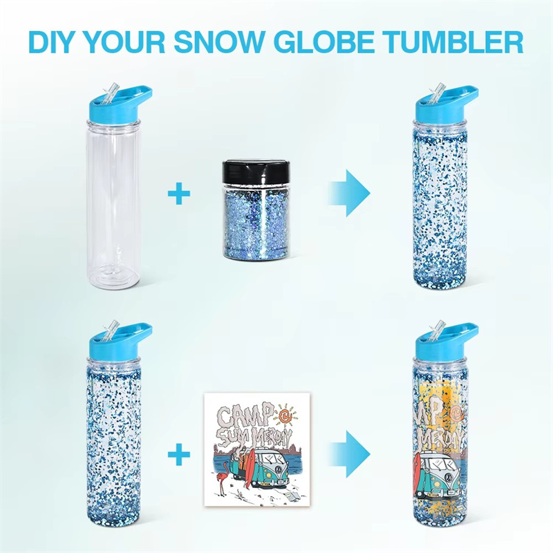 500ml 17oz Snow Globe Plastic Cups Double Wall Acrylic Tumbler Pre Drilled Water Bottle With Flip Lids & Hole Stopper For Glitter And UV DTF Wraps