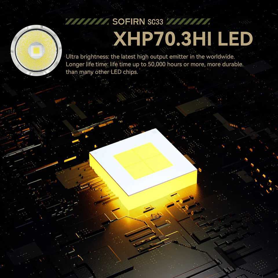 Sofirn SC33 XHP70.3 HI LED Flashlight Tactical 5200lm Powerful 21700 USB C Rechargeable Torch with Tail E-switch Outdoor Light W250701