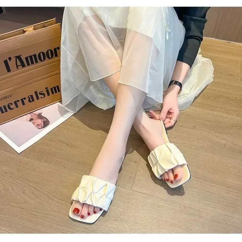 Summer for Women Flip Flops Flats New Pleated Korean Slippers Wen Sandals Green Slip on Shoes Big Size 35-42 Y250627