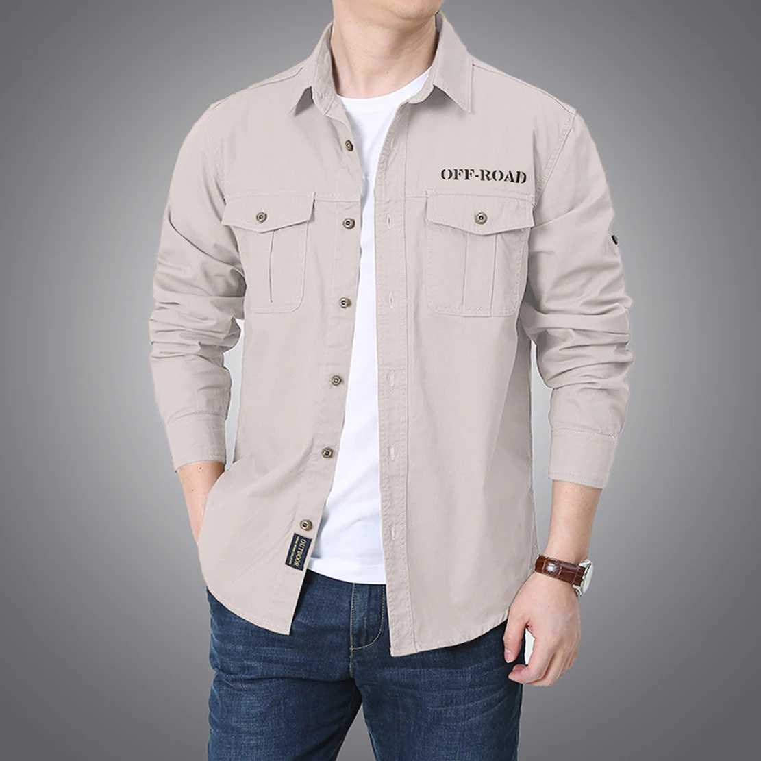 Spring Autumn New Cotton Mens Multi Pocket Work Clothes Long Sleeve Shirt for Sports Leisure Commuting Outdoor Camping Top W250627