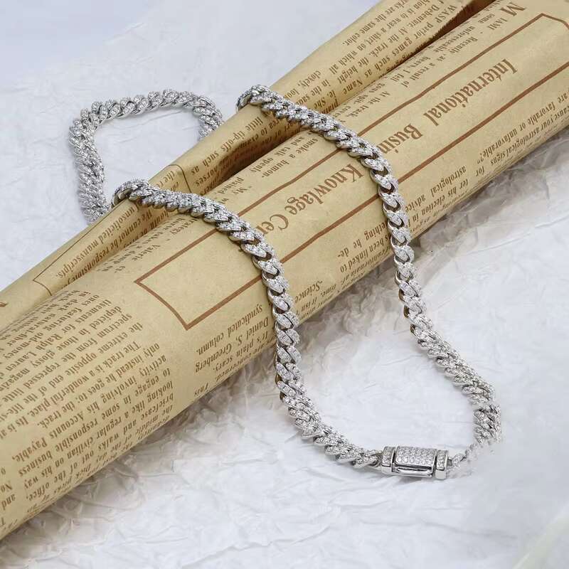 6mm 8mm 10mm Width Hip Hop Moissanite Cuban Chain Necklace Sterling Silver925 Iced Out Moissanite Miami Cuban Link Chain