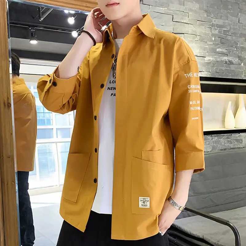2024 Shirts Men Handsome Fashion Streetwear Design Japanese Harajuku Korean Summer All-match Teens College Unisex Clothes Ins W250627