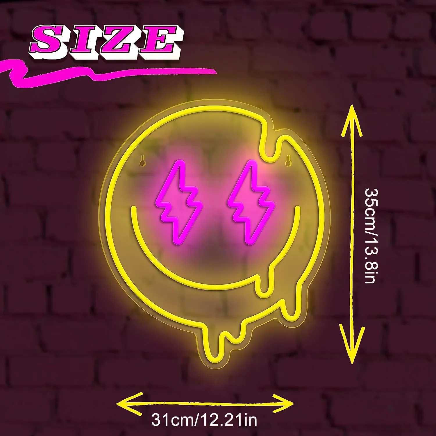 LED Melting Smiley Face Neon Sign Dimmable Melting Smiley Face Neon Sign Wall Decoration Neon Sign Room Party Bedroom Decor XJ250626