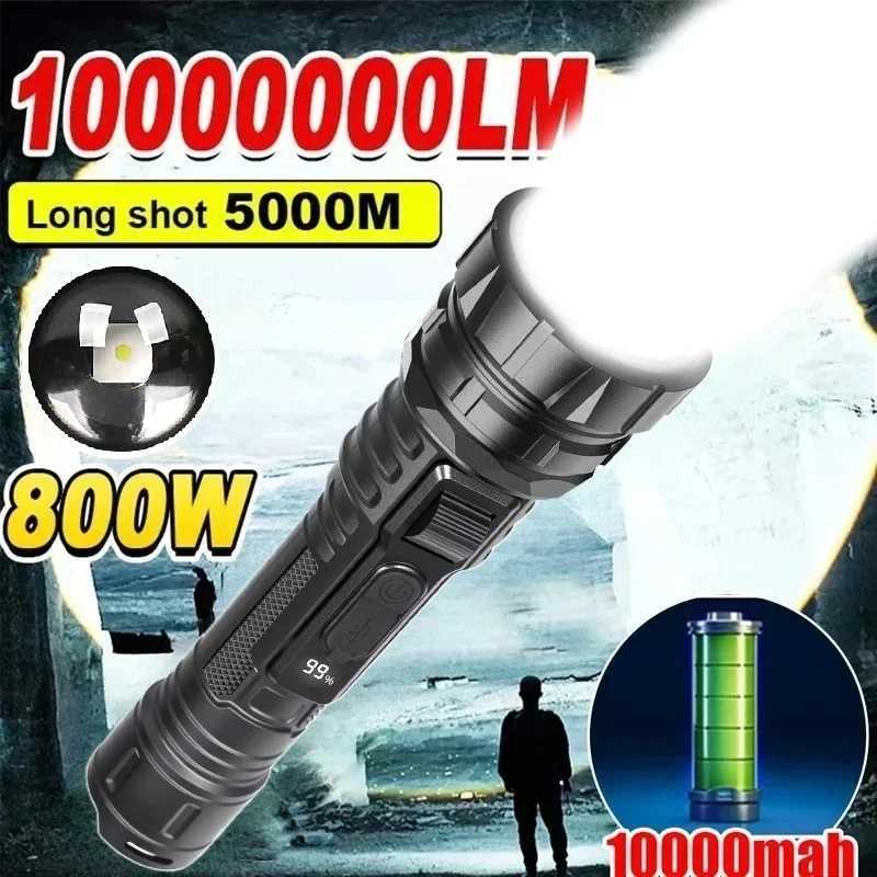 Powerful LED Camping Flashlight 18650 USB Rechargeable Zoom Torch with Side Light Outdoor Tactical Lamp 6 Modes Waterproof Lantern W250701
