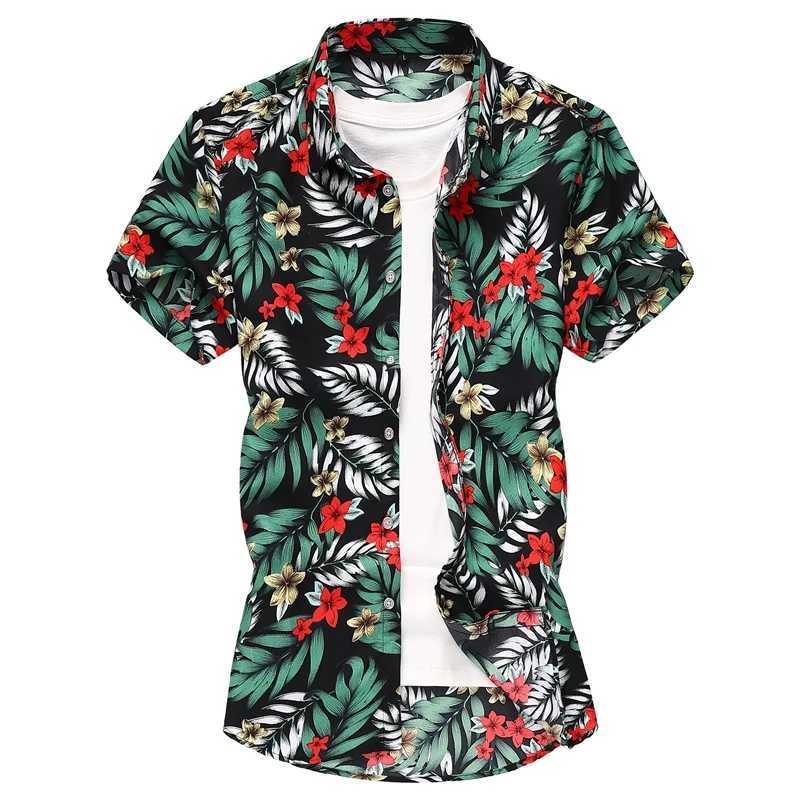 Summer Mens Shirts Printed Short-Sleeved Plus Size Youth Casual Short-Sleeved Floral Shirt M-7XL Code W250627
