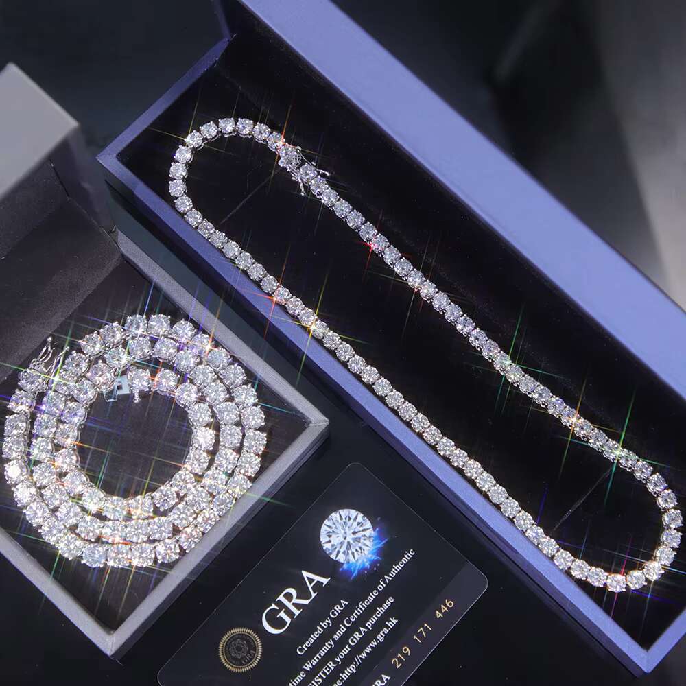 2mm-6.5mm Tennis Chain 100% Passed Diamond Test S925 Silver With GRA VVS Moissanite Tennis Chain Ready to Ship for Necklace
