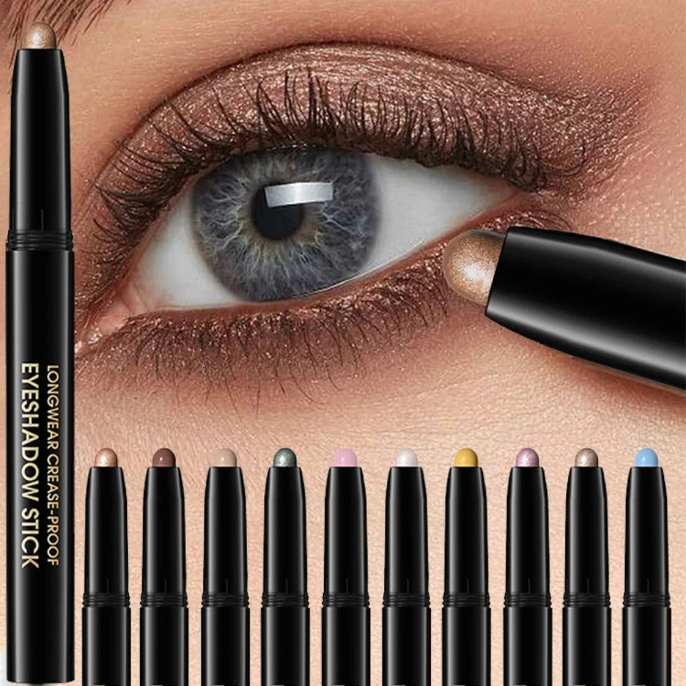 10 Colors Longwear Crease-proof Eyeshadow Pencil Stick Lasting Glitter Shimmer Matte Eye Shadow Highlighter Pen Eyes Makeup Tool 250627