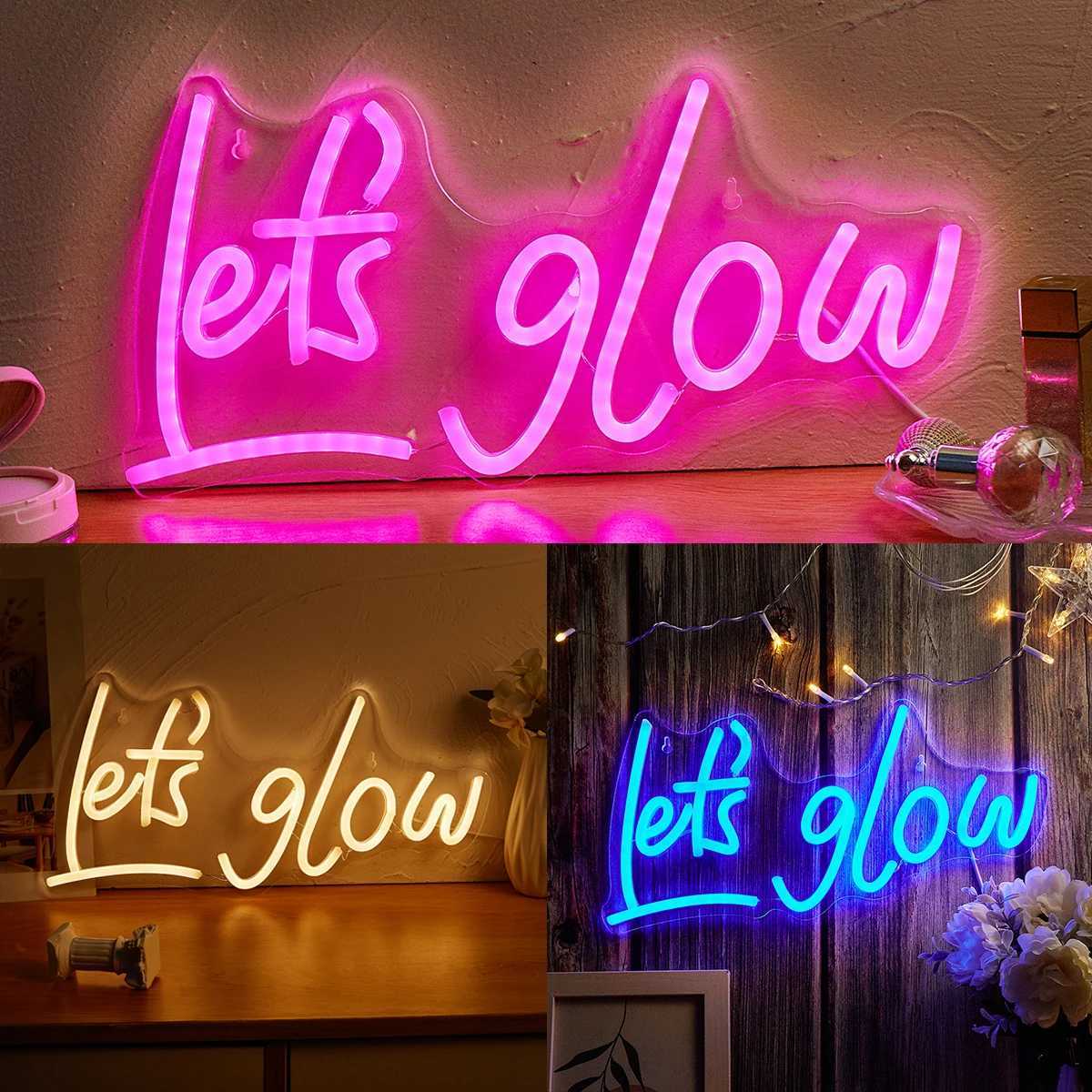 Chi-buy Lets Glow LED Neon Sign USB Powered Neon Signs Night Light 3D Wall Art Game Room Bedroom Living Room Decor Lamp Signs XJ250626
