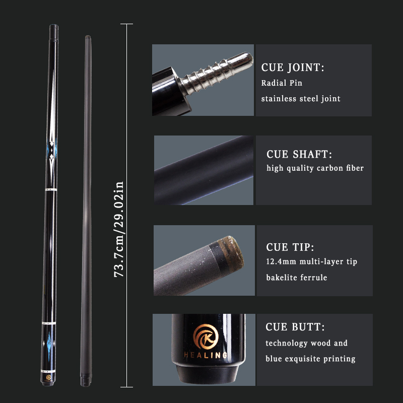 OKHEALING Billiard Play Cue 12.4mm Tip Diameter Pool Cue Carbon Fiber Billiard Cue Radial Pin Pool Cue Stick, Weight Adjustable Design 19-20Oz