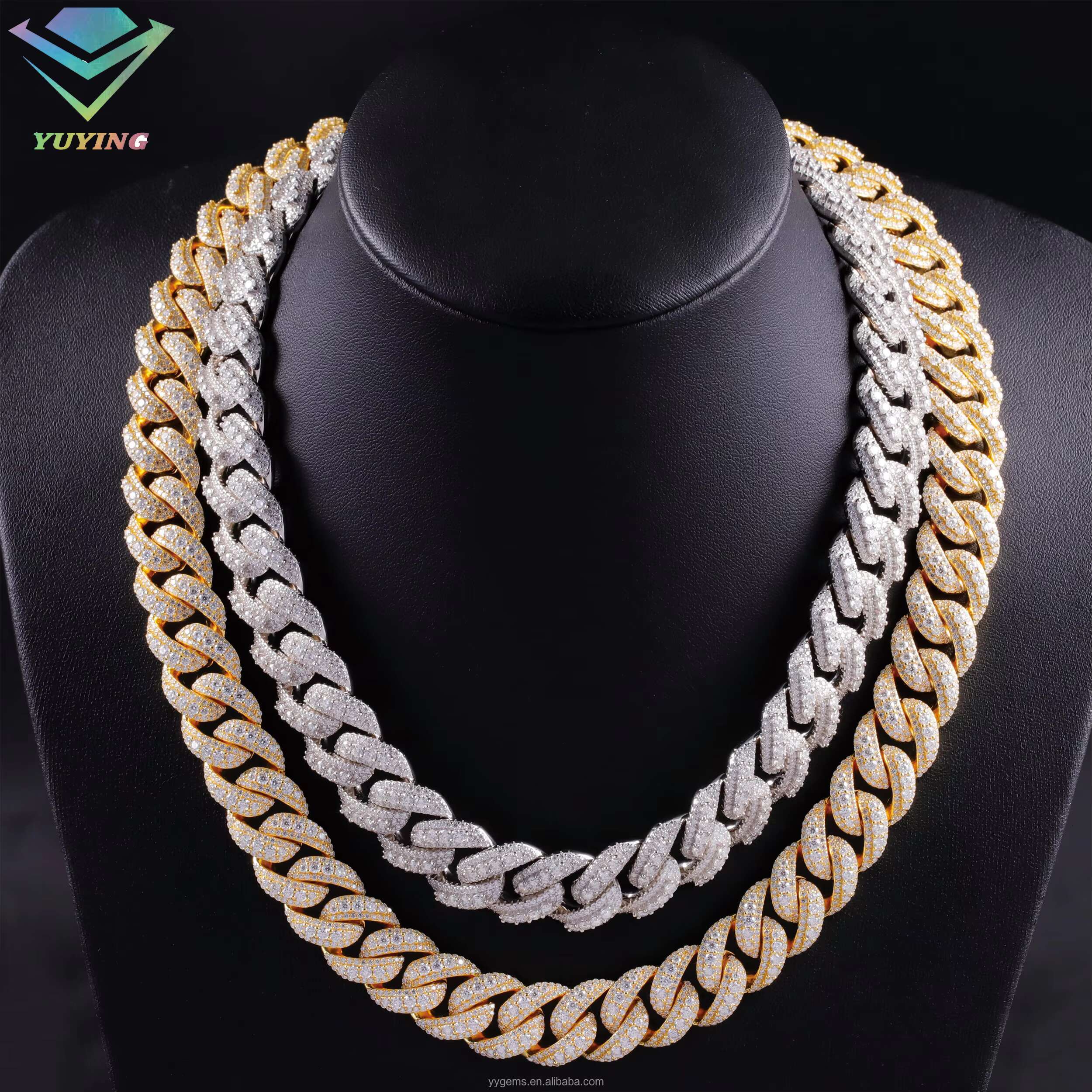 Heavy Solid Raise Diamond 925 Sterling Silver 16mm Mens VVS Moissanite Diamonds Cuban Link Chain With GRA Certificate