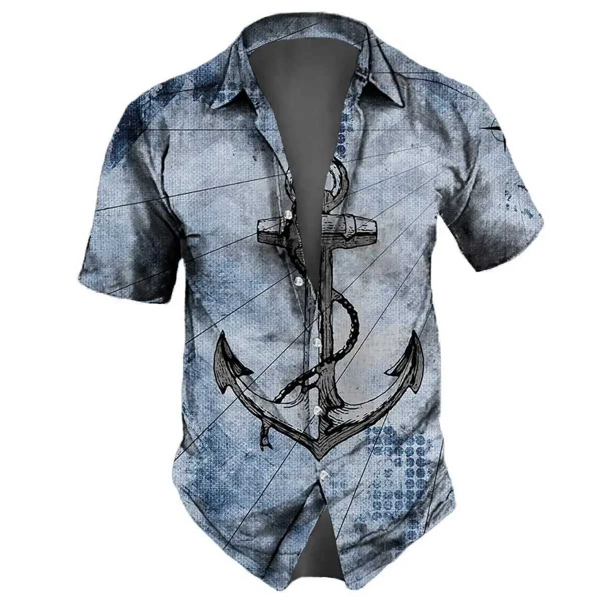 Retro Mens Shirt 3D Nautical Print Short Sleeve Shirt Summer Casual Top Loose Oversized Hawaiian Shirts For Men 2024 New Tops W250627