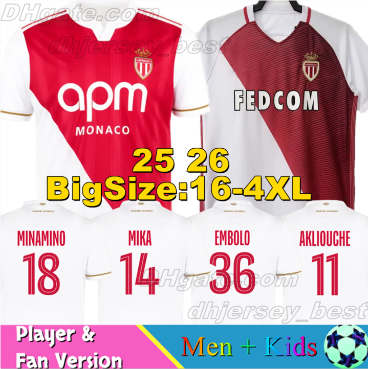 25 26 Monaco Soccer Jerseys Retro 16 17 Football Shirts MIKA MINAMINO BEN SEGHIR EMBOLO 2025 2026 ILENIKHENA BALOGUN DIATTA AKLIOUCHE Men Uniforms Kids Kits sets