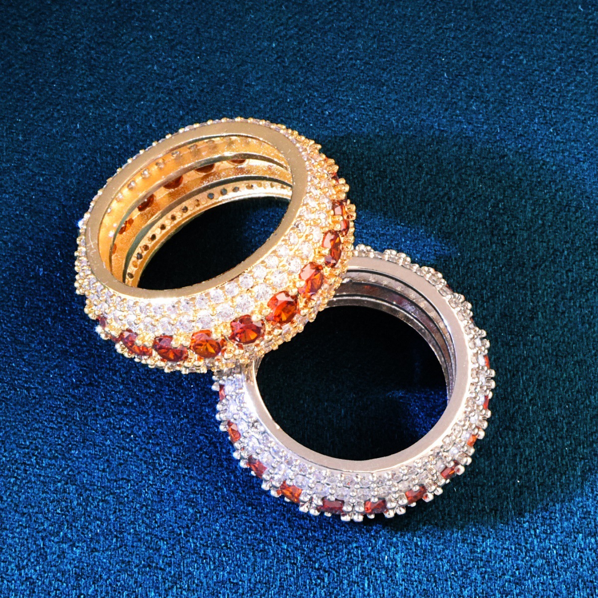 Luxury Gold Plated VVS Moissanite Iced Out Hip Hop Edgy Niche Circle Ring Bling Trendy Diamond-style Jewelry Passes the Diamond Tester