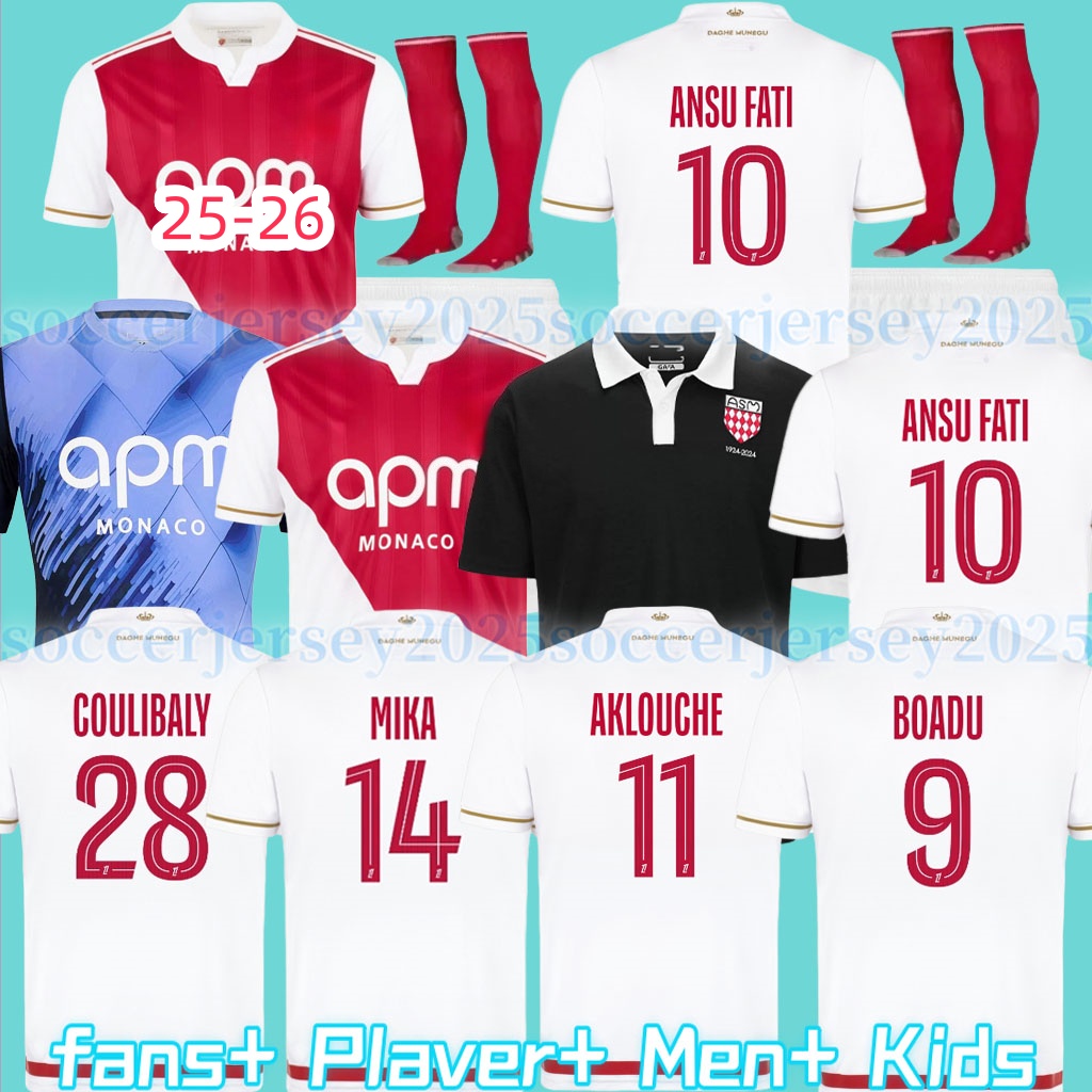 2025 2026 maillots AS Monacos Soccer Jerseys FOFANA Ben Seghir Zakaria Matazo BEN YEDDER GOLOVIN 24 25 26 ANSU FATI Men kids kit maillot de foot Flocage Football Shirt 8