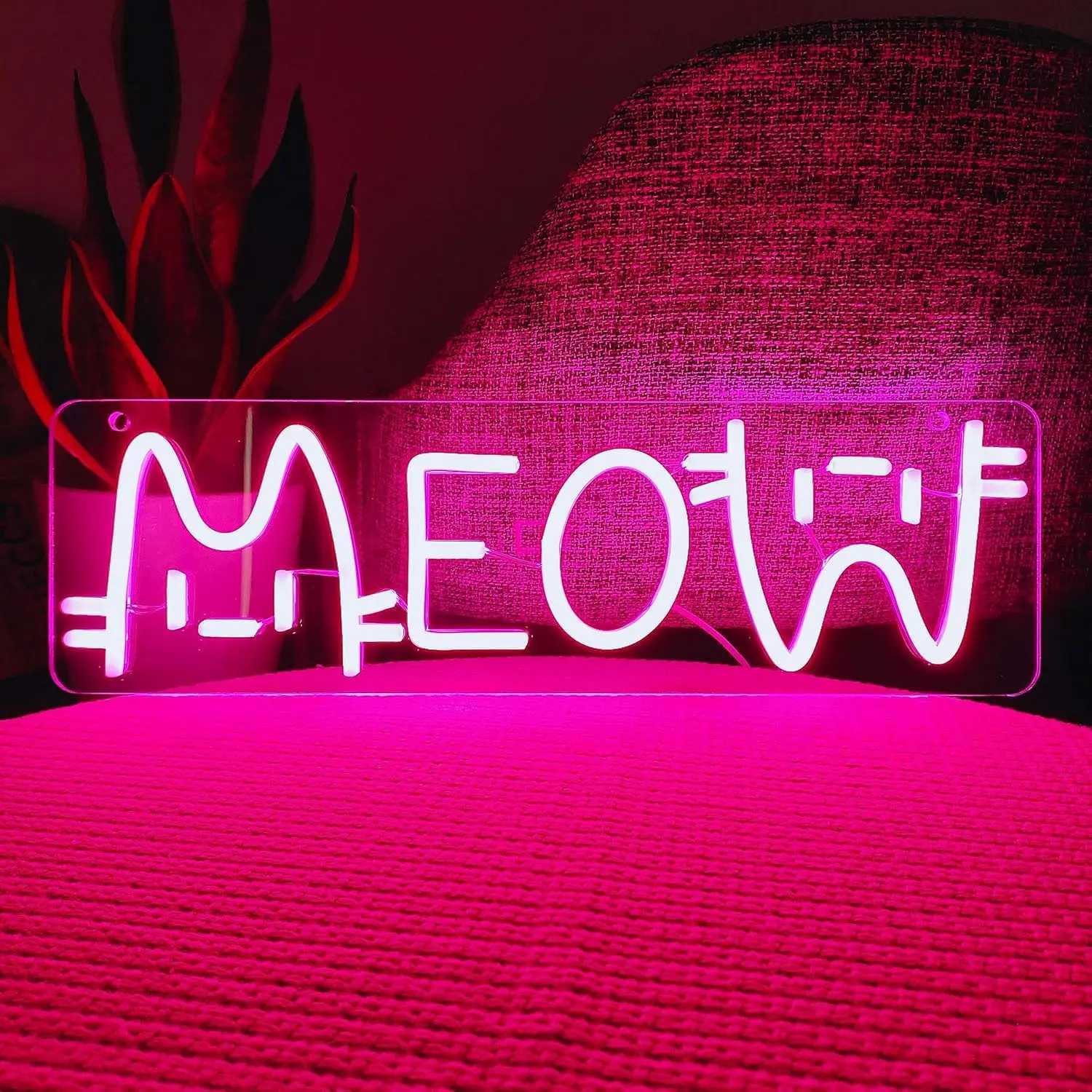 Meow Neon Sign Cat Sign LED Pink Neon Light For Wall Cat Room Decor Light Up Sign For Girl Bedroom Home Decor Gift For Cat Owner XJ250626