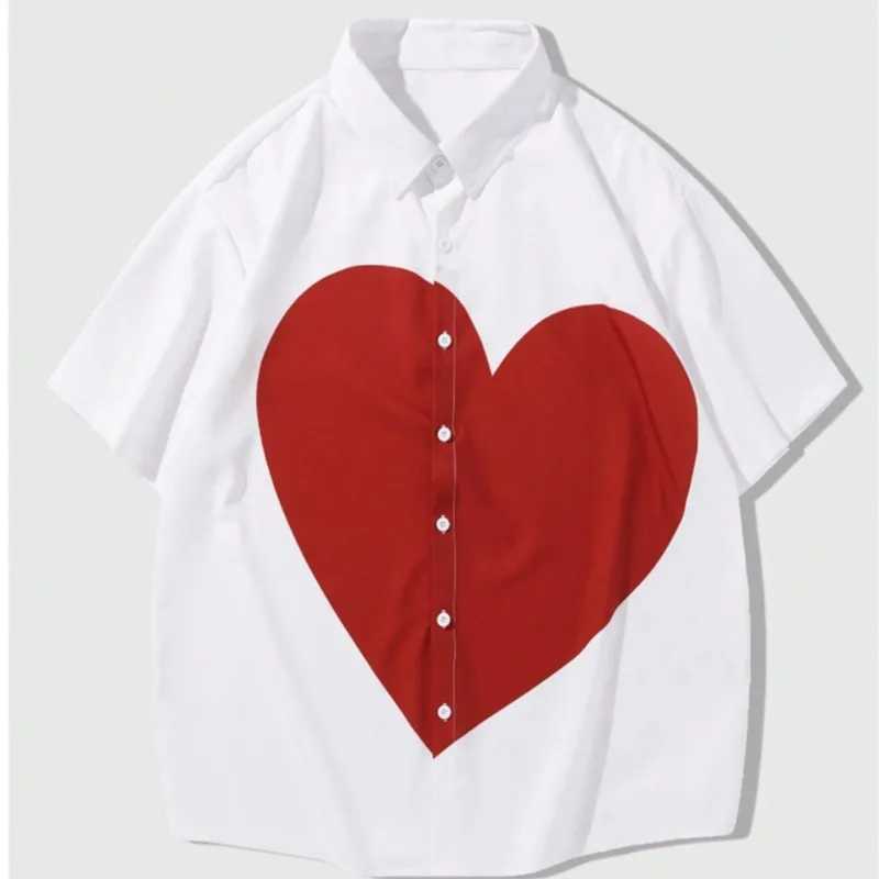 2025 Summer Shirt Men Hawaiian Men Short Sleeve Love Button Lapel Shirt Print Men Beach Travel Leisure Oversized S-5XL W250627