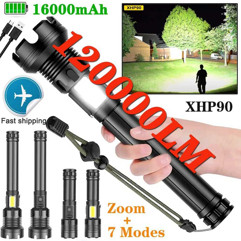 Rechargeable Super Bright Tactical Flashlight High Lumens Zoomable LED Flashlight With COB Side Light 7 Modes Floodlight Torch W250701