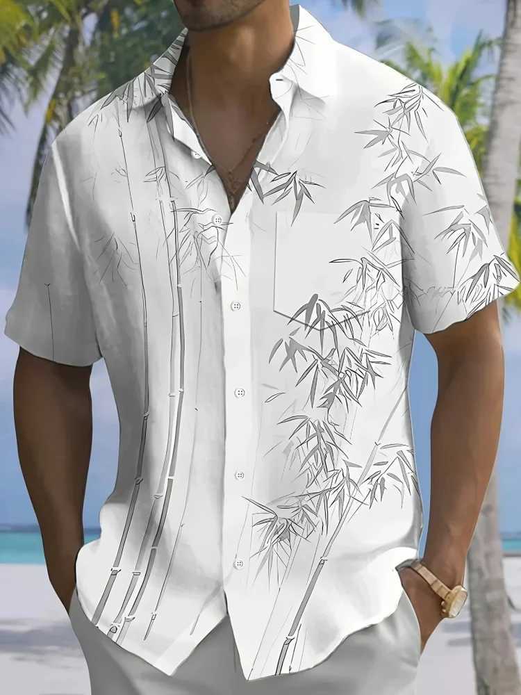 Mens Short-sleeved Shirt With Black And White Gradient Beach Print Single-breasted Shirt For Beach Vacation And Casual Wear W250627
