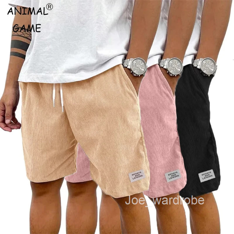 Summer mens solid Corduroy shorts with drawstring and casual elastic waist suitable for outdoor daily activities