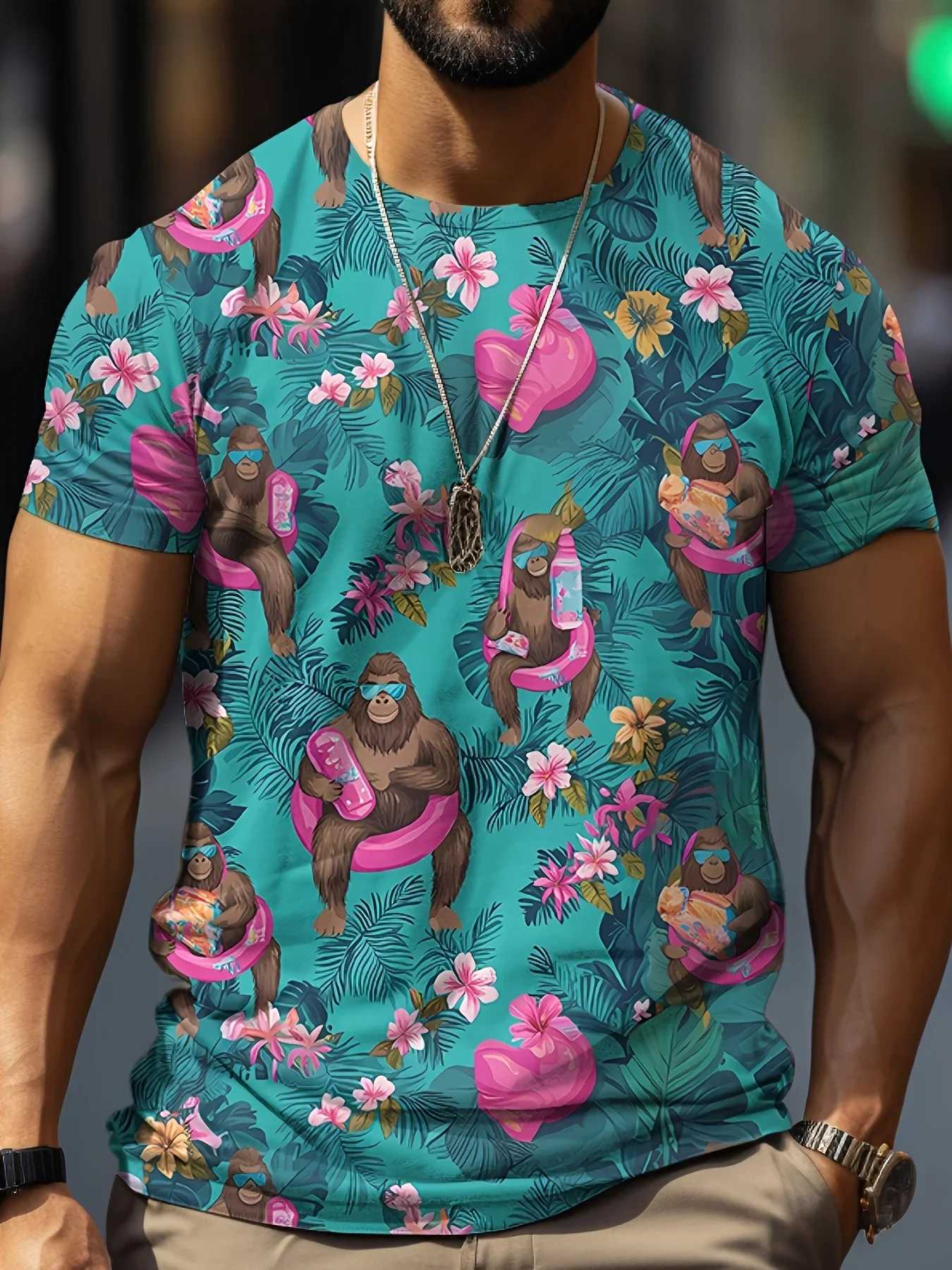 2025 Summer Leisure Vacation Seaside Coconut Tree T-shirt Mens Fashion Quick Dry Casual Trendy Round Neck T-shirt W250627